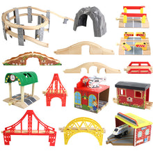 Load image into Gallery viewer, Beech Wooden Train Track Railway Bridge Tunnel Accessories Fit for Brio Wood Train Pieces Educational Toys for Children Gifts